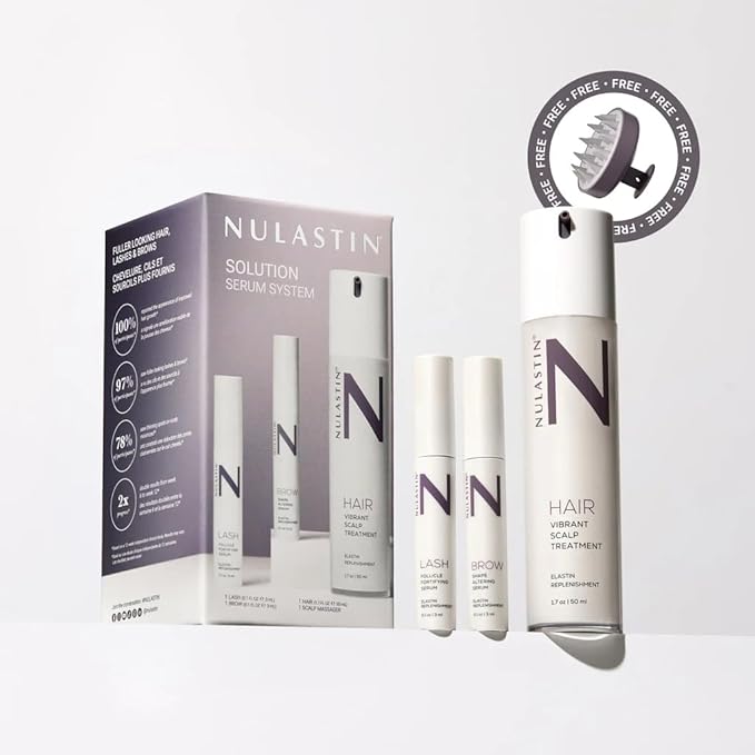 NULASTIN Solution Serum System - Lash Serum (0.1 Fl Oz), Scalp Treatment (1.7 Oz) + Brow Serum (0.1 Fl Oz) - Travel Gift Set for Fuller Lashes, Thicker Hair & Defined Brows (3 Count)