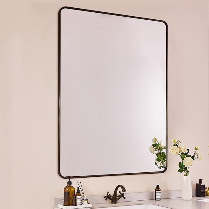 ANDY STAR 48x32 Inch Bronze Bathroom Mirror, Rounded Rectangle Oil Rubbed Bronze Mirrors for Bathroom,Tube Metal Framed, 1’’ Deep Wall Mounted Vertically/Horizontal