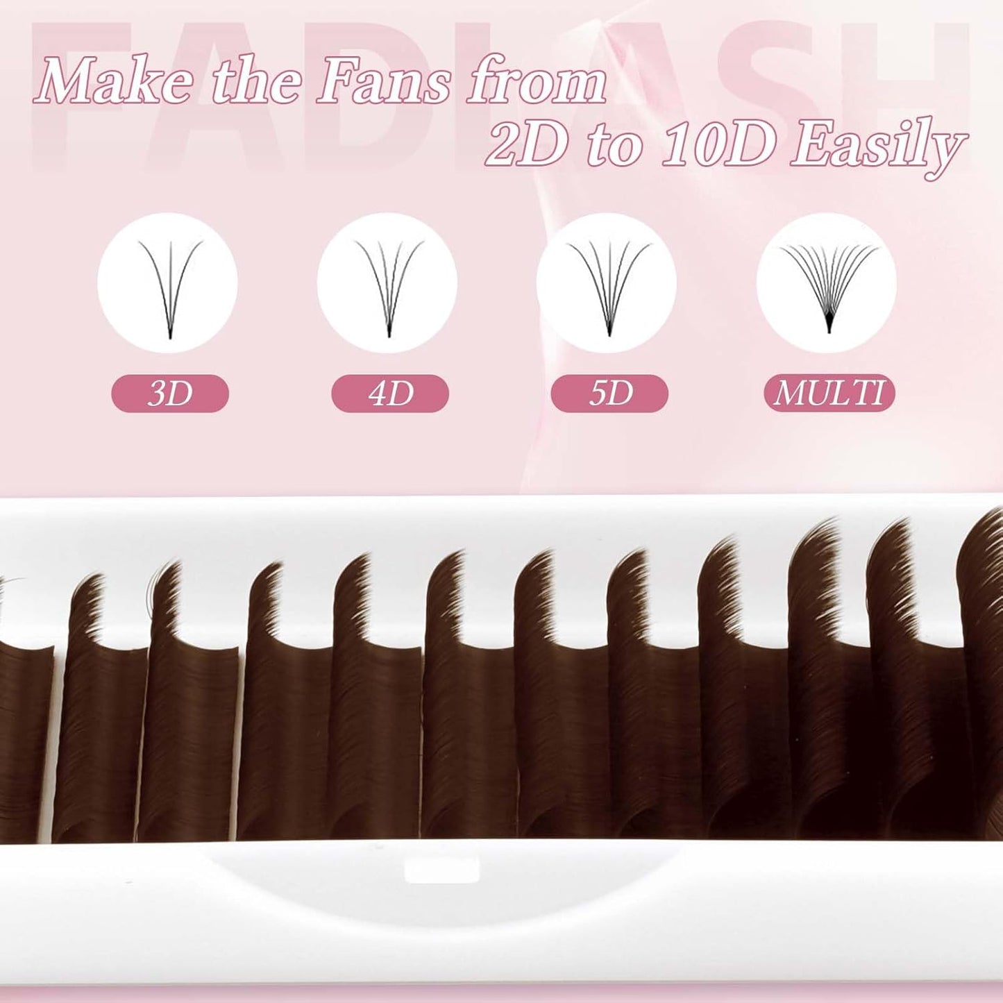 FADLASH Colored Lash Extensions Dark Brown Easy Fan Eyelash Extensions Volume Lashes C/D Curl Lash Extension 0.07 Self Fanning Eyelash Extension (Dark Brown-0.07C, 15-20mm)