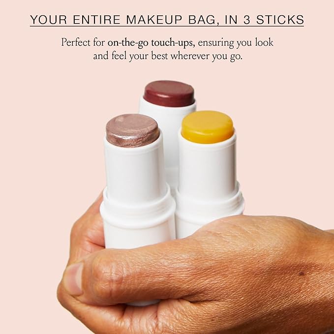 Boomstick Trio ® Color 3 Pack Cream Blush Makeup, Color Blush Stick, Highlighter Stick & Moisturizer for Cheeks, Eyes & Lips, Blendable Vegan Boom Sticks by Cindy Joseph for Older Women, BOOM Beauty