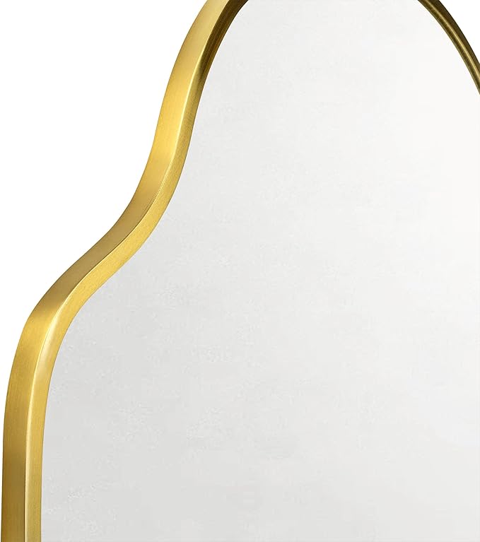 TOMACE Brushed Gold Asymmetrical Irregular Wall Mirror,22''x 34'' Unique Brass Frame Wall Mounted Mirror for Bathroom,Entryway,Nursery