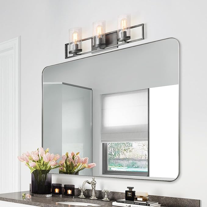ANDY STAR 30”x40”Brushed Nickel Mirror for Bathroom, Rounded Rectangle Bathroom Mirror, Modern Metal Mirror in Premium Stainless Steel Frame, 1”Deep Set Design Hangs Horizontal Or Vertical