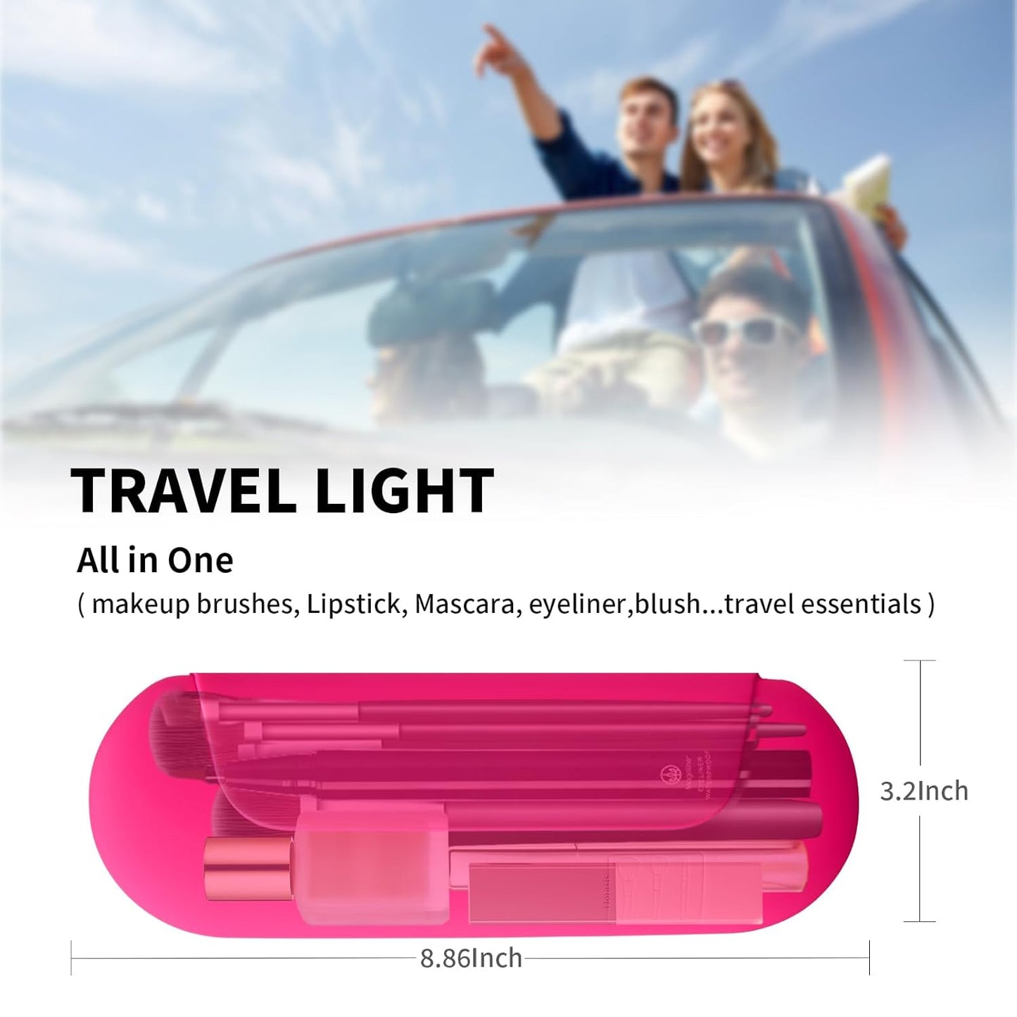 Silicone Makeup Brush Holder Travel Cosmetic Bag:Soft Portable Cosmetic Face Brushes Holder with Upgrade Anti-Fall Out Magnetic Closure, Large Travel Makeup Brush Case - Babbie Pink