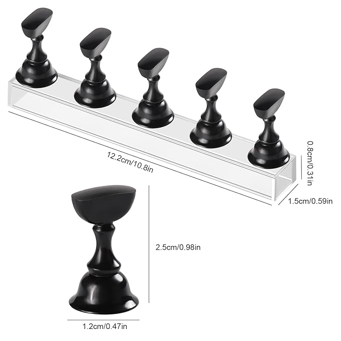 Etercycle Nail Stand Acrylic Nail Art Display Stand Practice Nail Holder for Painting Nails Magnetic Practice Stands with Double-sided Tape For DIY Salon Supplies (Black)