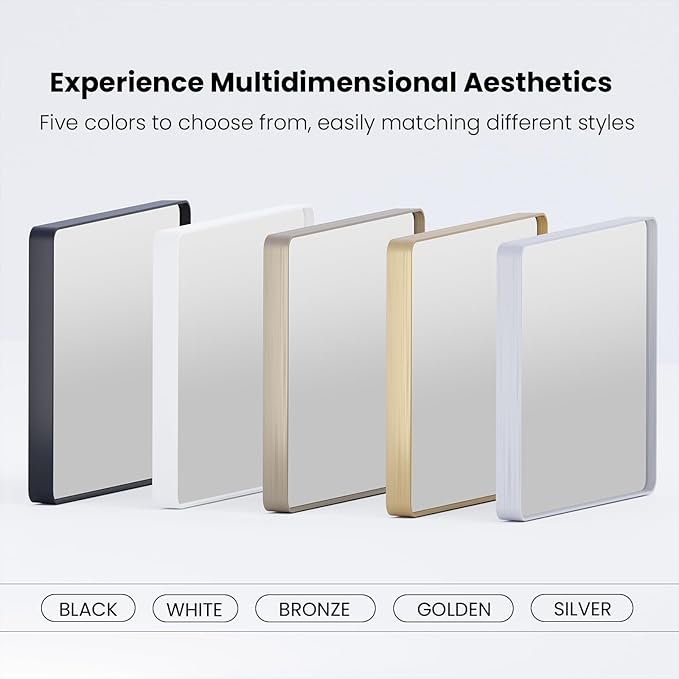 Gold Bathroom Mirror, 40x32 Inch Brushed Gold Metal Frame Mirror for Wall, Rounded Rectangle Bathroom Vanity Mirror, Tempered Glass, Anti-Rust, Horizontal/Vertical