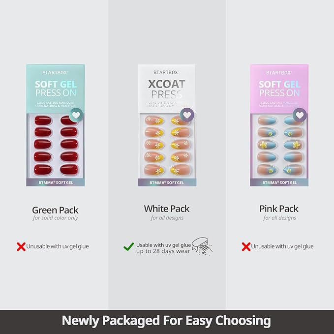 BTArtbox Press On Nails Almond - Extra Short Press On Nails, Nude White Ombre Soft Gel Nails, Natural Reusable Stick On Nails in 16 Sizes - 32 Fake Nails Kit