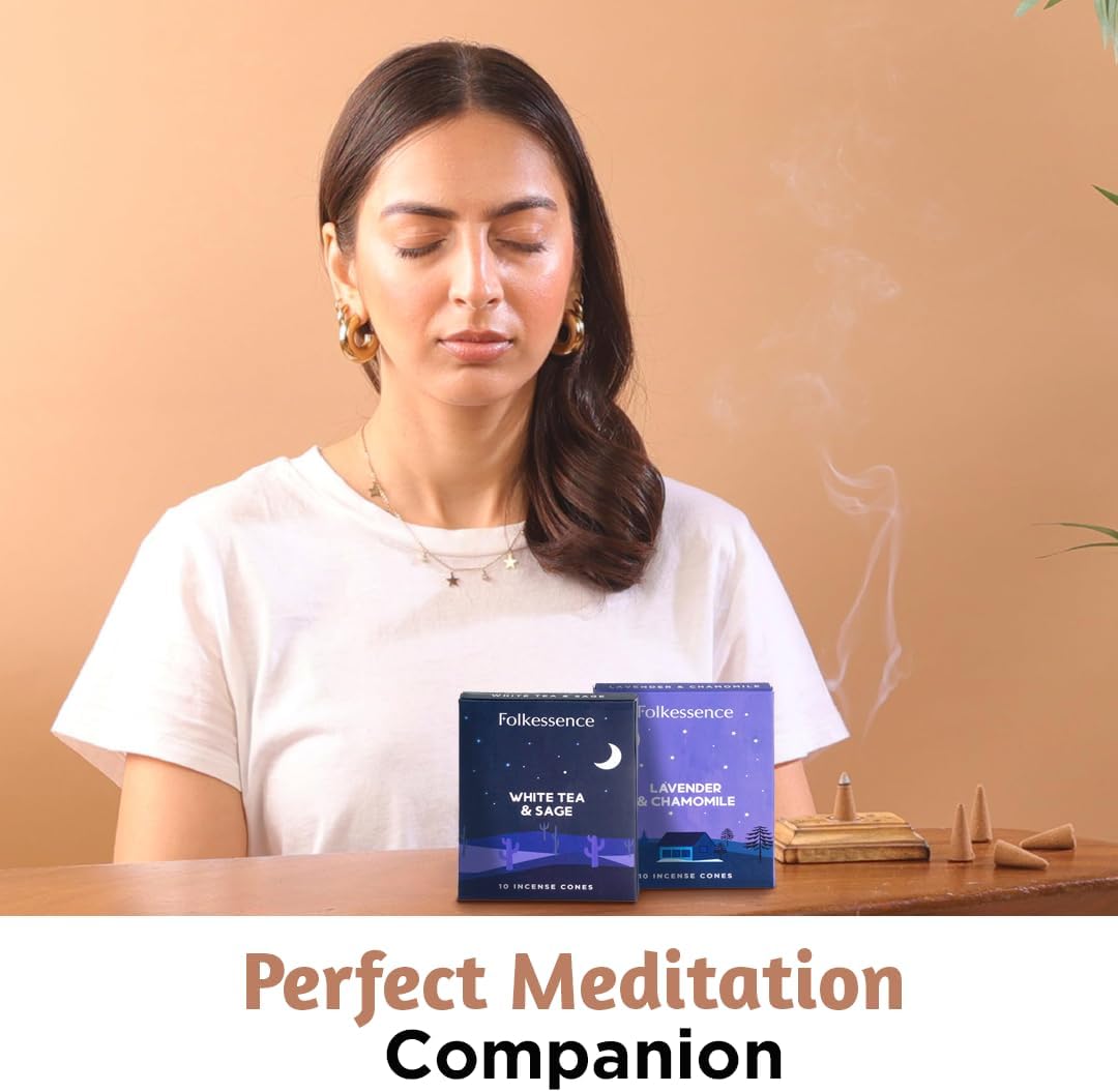 Folkulture Incense Cones Scented | Set of 2 Inscents-Cones (20 Cones) | Lavender, White Tea, Sage & Chamomile | Variety Pack Insence Cone for Relaxation and Meditation