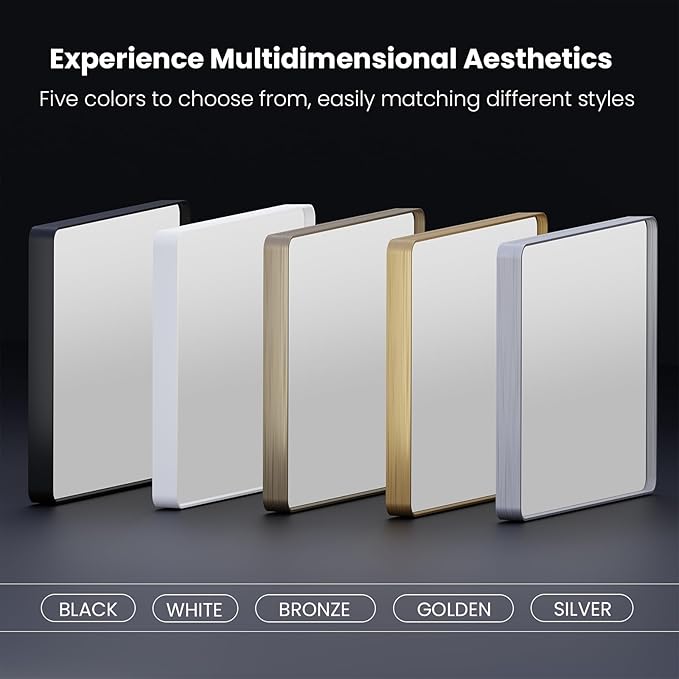 Brushed Nickel Bathroom Mirror 60x30 Inch, Brushed Silver Metal Frame Mirror Wall Mounted, Rounded Rectangle Bathroom Vanity Mirror, Tempered Glass, Anti-Rust, Horizontal/Vertical