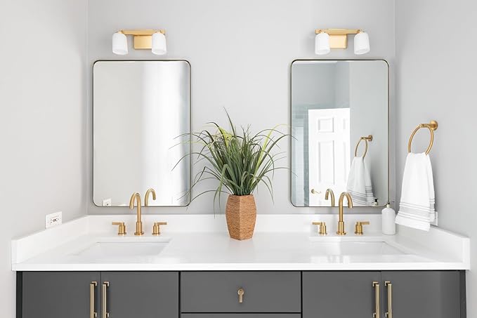 Andy Star Gold Bathroom Mirror,22x30'' Brushed Brass Metal Frame Rounded Corner Wall Mirror,Rectangle Wall Mounted Mirror Glass Panel Hangs Horizontal or Vertical for Bathroom,Vanity,Washroom