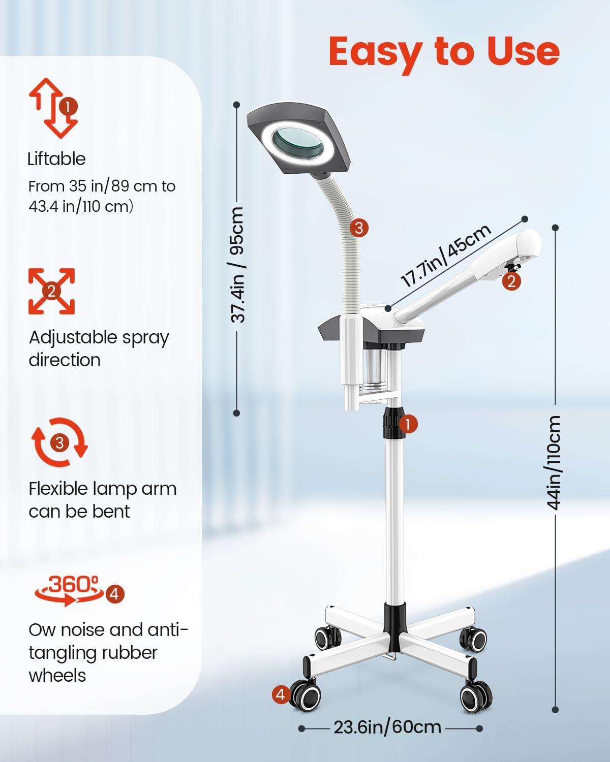 Kingsteam 2-in-1 Salon Grade Professional Facial Steamer with 5X Magnifying Lamp,Esthetician Steamer for Women,Hot Mist Face Steame: 2 Adjustable Steam Levels, 60 Min Timer & 3-Level LED Light, White