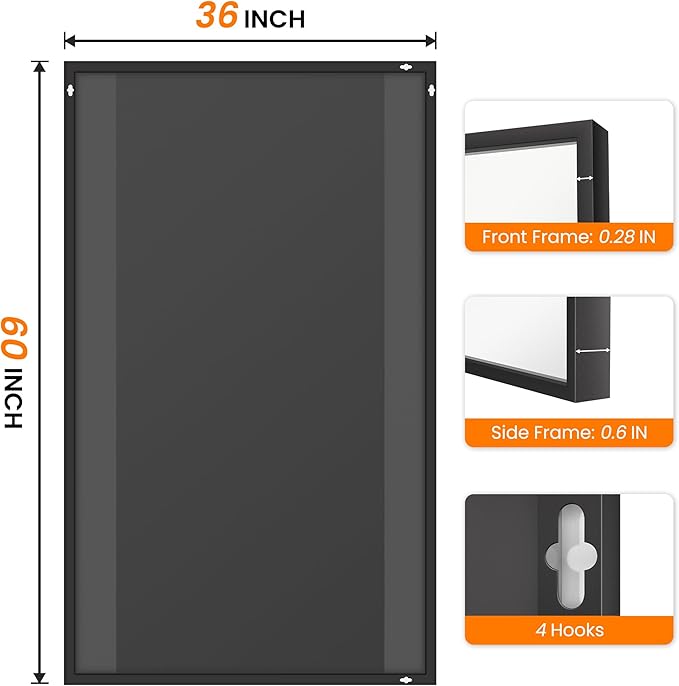 Bathroom Vanity Mirror for Wall, 60" x 36" Metal Framed Rectangular Bathroom Wall Mirror for Over Sink, HD Shatterproof Glass, Hangs Horizontally or Vertically(Black)