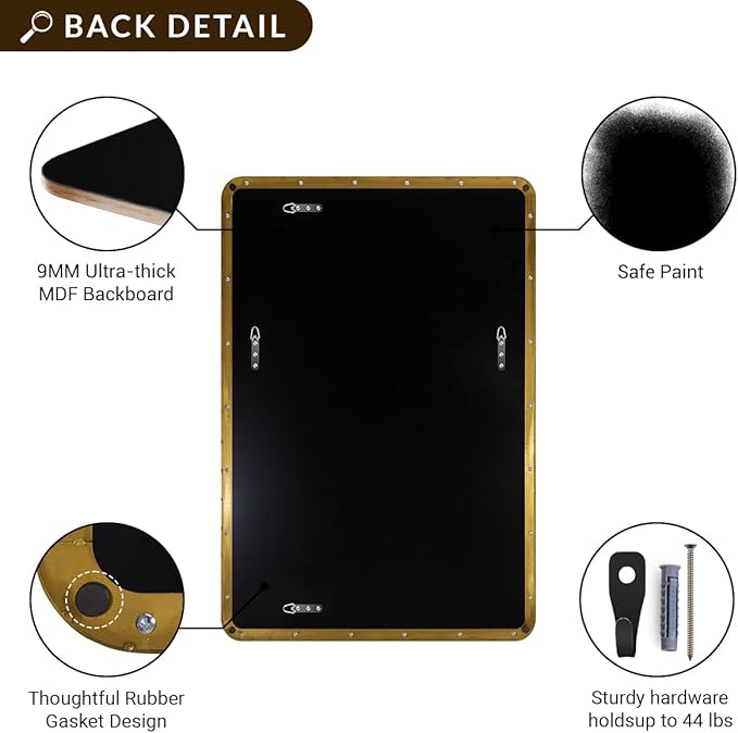 ANDY STAR Gold Bathroom Mirror, 30x36 Brushed Brass Rectangle Mirror for Bathroom, Modern Rectangular Wall Mounted Mirror for Vanity, Crafted of Stainless Steel Metal Frame…