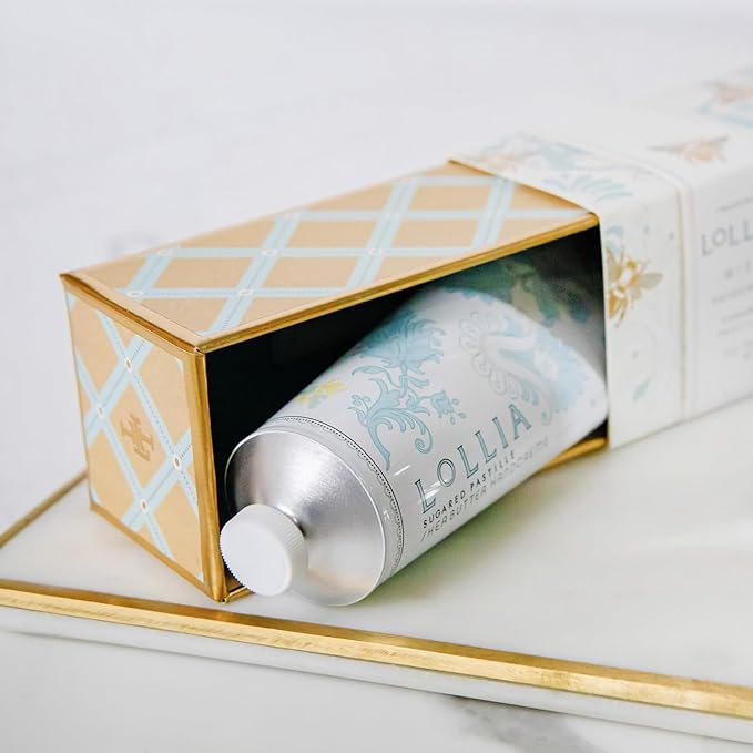 LOLLIA Wish Handcreme, 4 oz, Sugar Cane, Vanilla Bean, & Jasmine Scented Hand Cream for Women, Moisturizing Lotion for Dry Hands, Quick Absorbing Shea Butter & Cocoa Butter, Luxury Purse Essentials