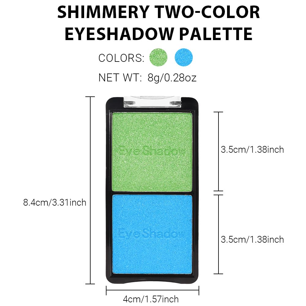 2 colors eye shadow makeup palette, Blue & Green Eyeshadows Halloween Birthday Party Wear, high pigment eye, matte & shimmer metal eye shadow powder, Blendable, Ultra-Pigmented(02)