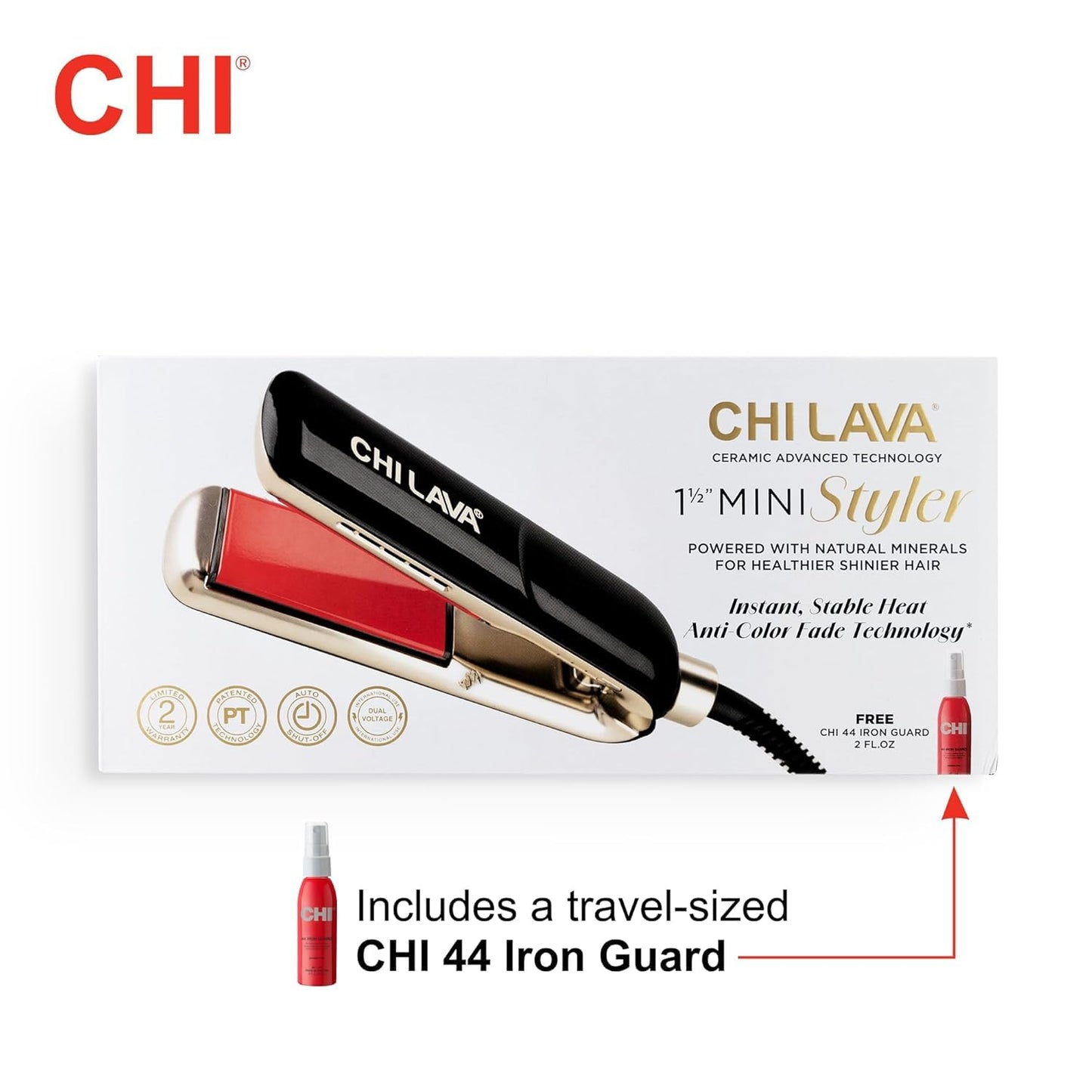 CHI Lava MiniStyler & CHI 44 Iron Guard (2 Oz) Gift Duo, Ceramic Hair Straightener for Long-Lasting Shine, Perfect for Daily Use & Travel, 1.5” Iron