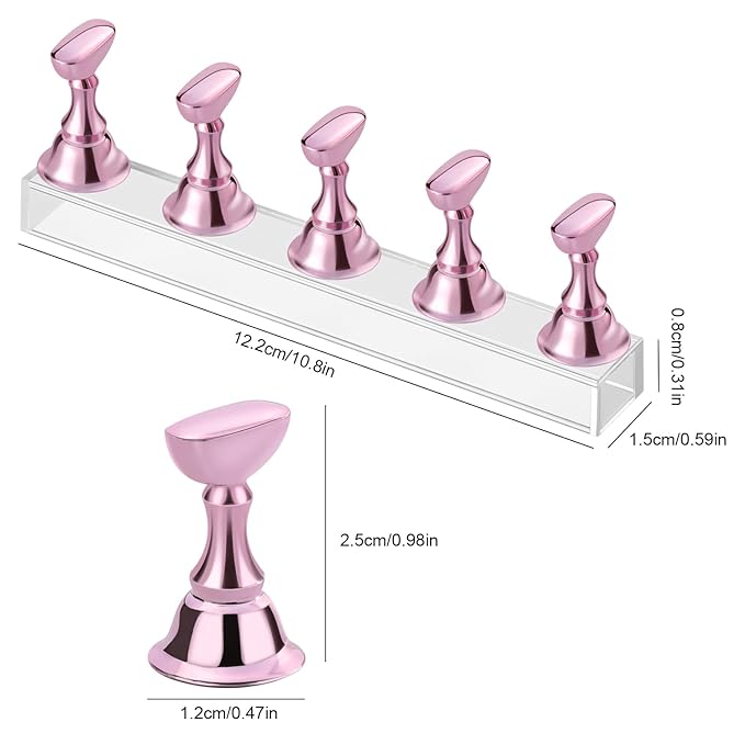 Etercycle Nail Stand Acrylic Nail Art Display Stand Practice Nail Holder for Painting Nails Magnetic Practice Stands with Double-sided Tape For DIY Salon Supplies (Pink)