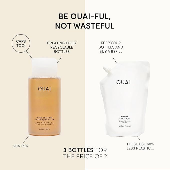 OUAI Hair Styling & Treatment Bundle - Includes Leave-In Conditioner & Detox Shampoo - Hair Care Products for Styling, Smoothing, Adding Hair Shine & Removing Product Build Up (2 Count, 4.7 Oz/10 Oz)