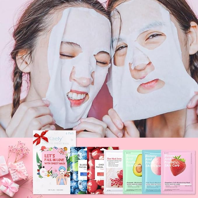 Kaely 6 Pack Variety Face Masks for Kids, Kids Face Mask Spa Day Kit Supplies, Spa Party Favors for Teens Girls Women, Sheet Facial Mask Skincare Gifts Set, Hydrating Nourish for All Skin Types, 05