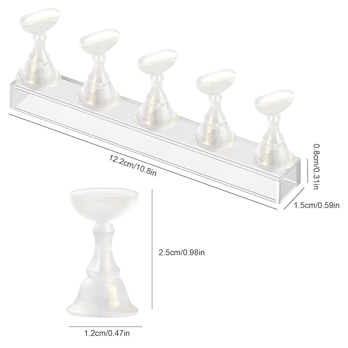 Etercycle Nail Stand Acrylic Nail Art Display Stand Practice Nail Holder for Painting Nails Magnetic Practice Stands with Double-sided Tape For Home DIY Salon Supplies (White with gold)