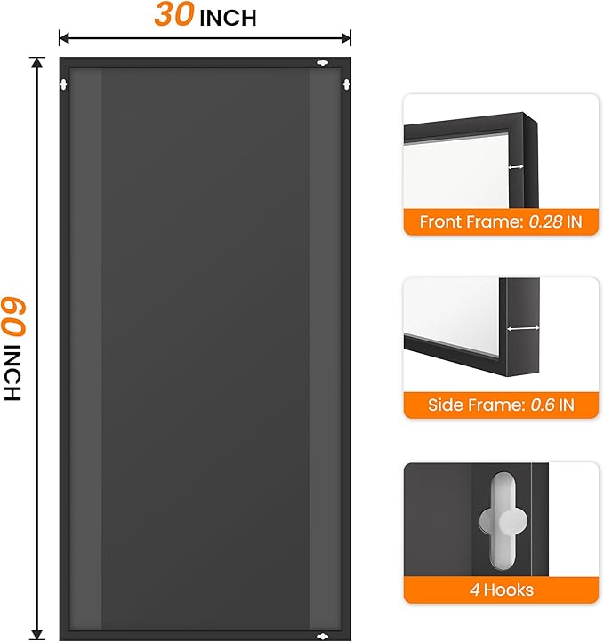Bathroom Vanity Mirror for Wall, 60" x 30" Metal Framed Rectangular Bathroom Wall Mirror for Over Sink, HD Shatterproof Glass, Hangs Horizontally or Vertically(Black)
