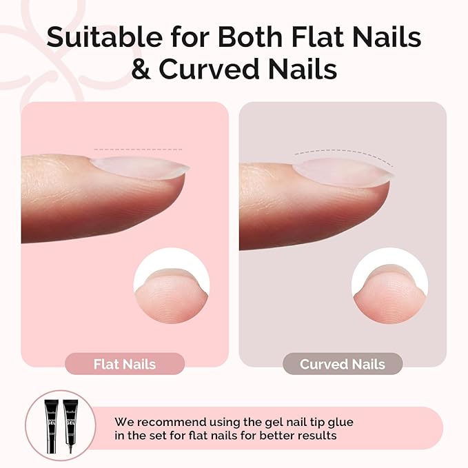 MelodySusie Long Coffin Gel Nail Tips Kit-300Pcs Pre-Building Apex Fake Nail Tips 20g Solid Nail Glue Gel,Half Matte Full Cover Clear Acrylic Nail,15Sizes Thick Strong Long Lasting for Home DIY&Salon