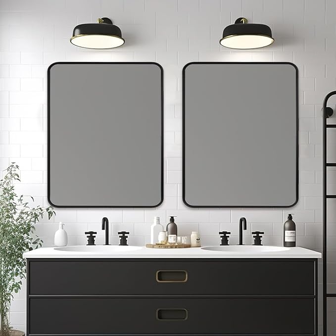 ANDY STAR 40X32 Inch Black Bathroom Mirror, Black Bathroom Vanity Mirrors for Wall, Rounded Rectangle Mirror for Bathroom, Seamless Tube Metal Frame, 1’’ Deep Wall Mounted Vertical/Horizontal