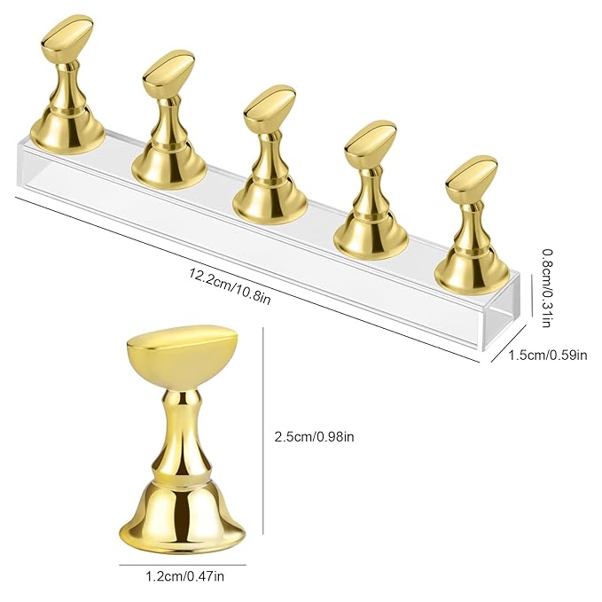 Etercycle Nail Stand Acrylic Nail Art Display Stand Practice Nail Holder for Painting Nails Magnetic Practice Stands with Double-sided Tape For DIY Salon Supplies (Gold)