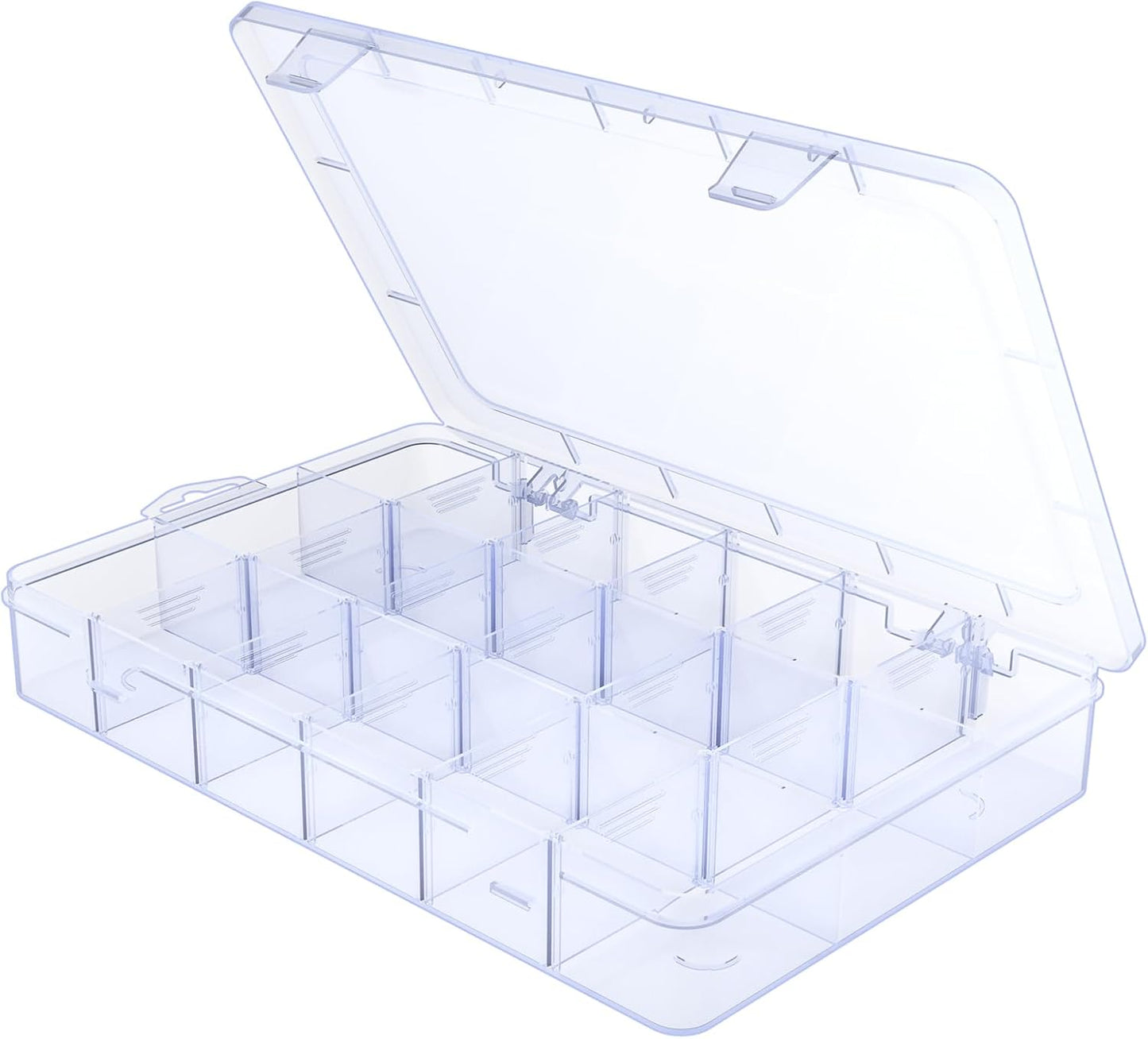 Large18 Grids Clear Organizer Box Snack Box with Removable Dividers for Fishing Hook,Bead Organizer Case,Plastic Storage Containers for Small Parts