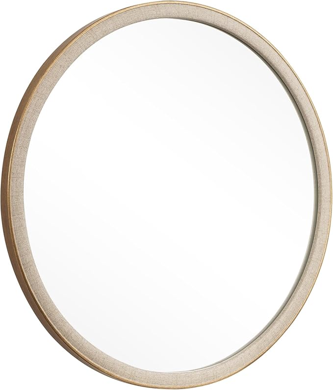 WallBeyond Round Mirror 24 Inch, Linen-Texture Circle Wall Mirror for Bathroom, Bedroom, Entryway, Living Room