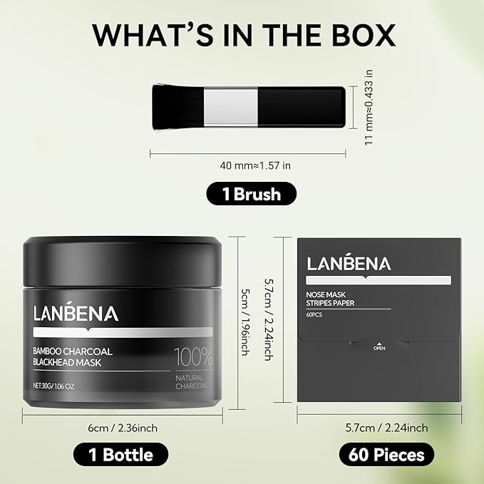 LANBENA Upgraded 2.0 Bamboo Charcoal Blackhead Remover Mask - 60 Nose Strips, Peel off & Purify Pores, Deep Cleanse for All Skin Types