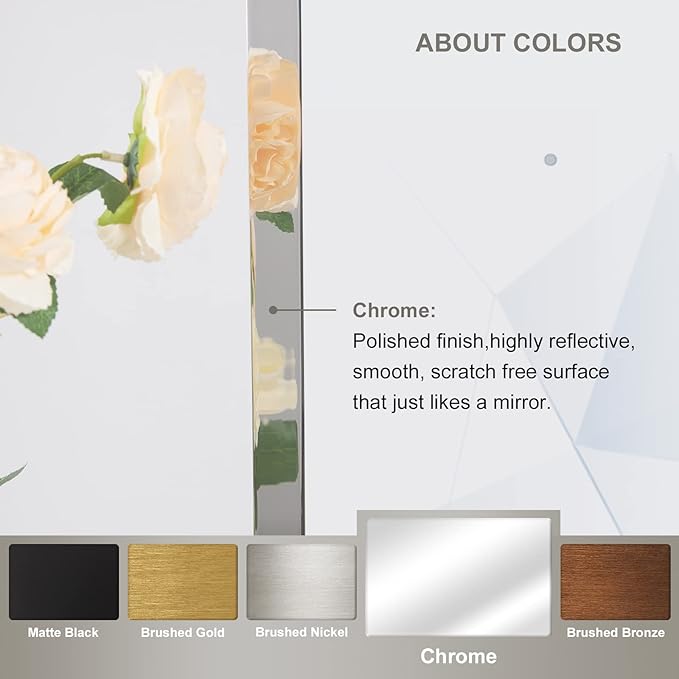 ANDY STAR Chrome Mirror for Bathroom, 24"x36" Metal Frame Wall Mirror with Rounded Corner, Modern Rectangle Bathroom Vanity Mirror with Polish Finish