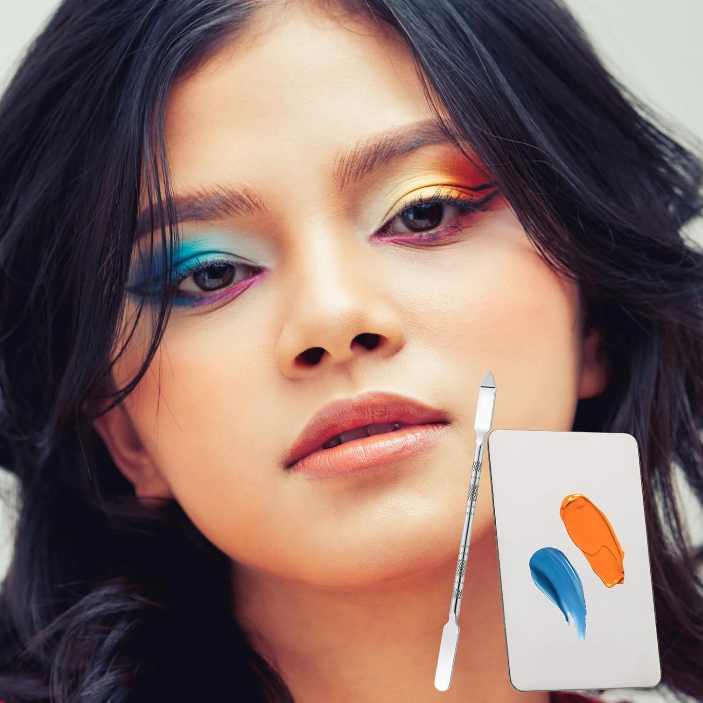 2 Pcs Stainless Steel Makeup Palette Makeup Spatula Palette with Foundation Spatula Professional Cosmetic Palette for Mixing Foundation Eye Shadow Nail DIY Art