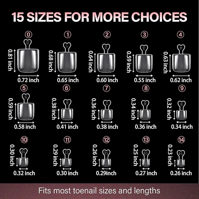 AILLSA Sharp Square Toe Nail Tips, 15 Sizes 150Pcs Pre-Etched Matte Full Cover Soft Press Ons, Rigid Acrylic Fake Toenail Extensions for DIY Nail Salon