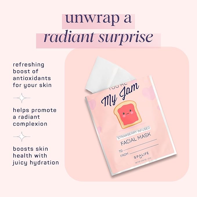 SpaLife Let’s Avocuddle & You're My Jam Valentines Face Masks Bundle | Avocado and Strawberry Extract Infused Sheet Mask Sets for Hydration and Glow | Perfect Valentines Day Skincare Gift Set.