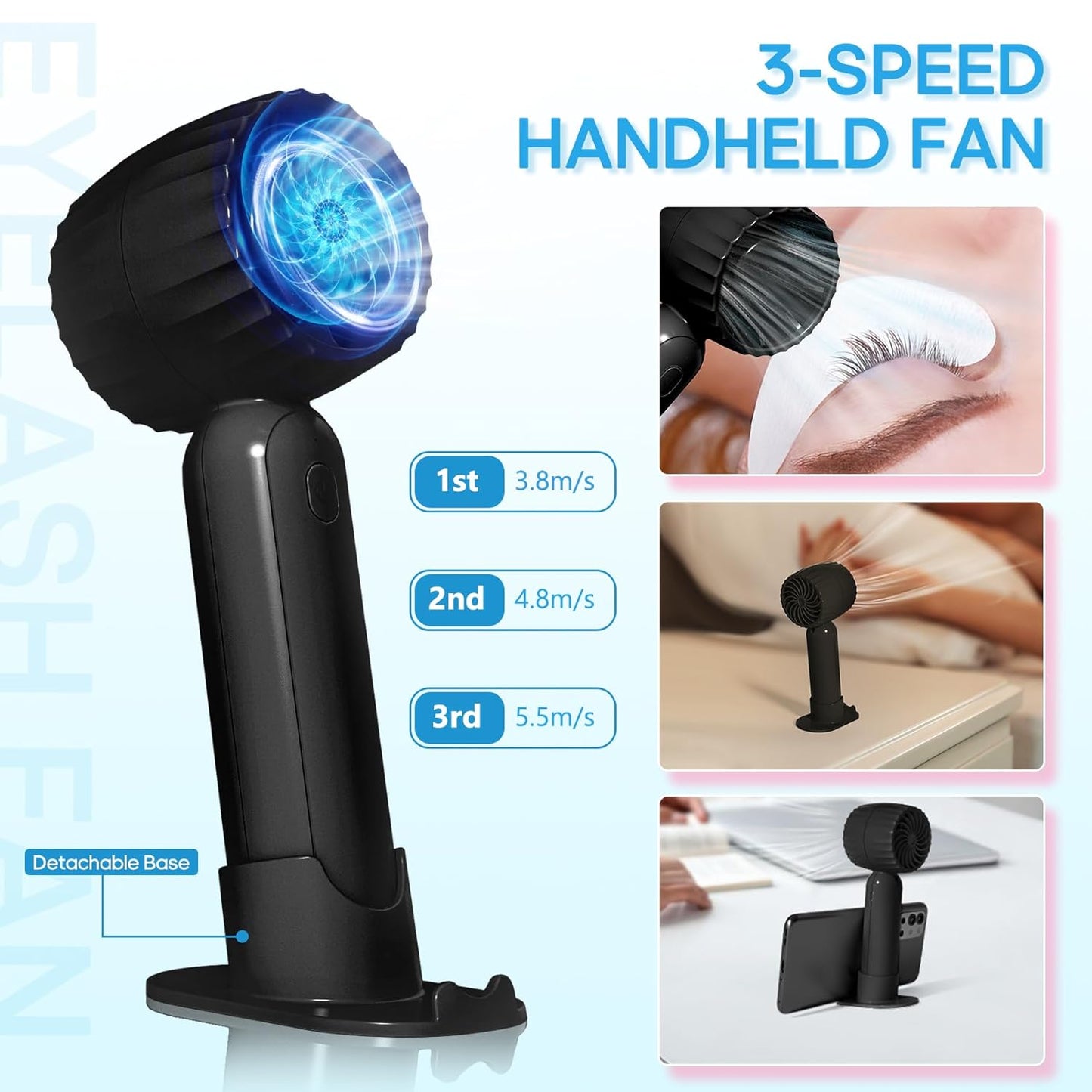 Buqikma Lash Shampoo Kit - Eyelash Extension Cleanser for Extensions 60ML with Rechargeable Handheld Lash Fan Dryer Mascara Brush Rinse Bottle Makeup Cleansing Foam for Lash Care