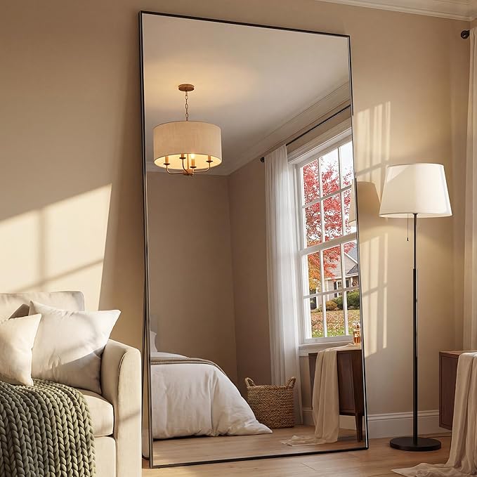 Suidia Full Length Mirror, 44"x82" Floor Mirror Freestanding, Rectangular Full Body Mirrors with Stand for Bedroom, Hanging Mounted for Living Room Cloakroom, Black