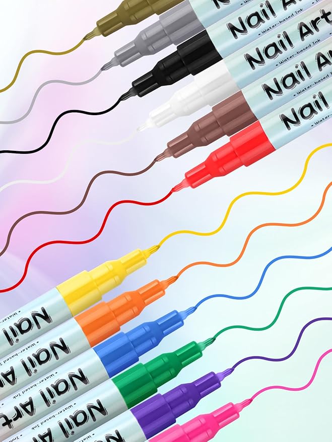 EBANKU 12 Colors Nail Art Marker Pens Set, Nail Polish Pen for Nail Art, Nail Pen for Painting Nail, Acrylic Paint Nail Point Dotting Liner Pen Tools for Home DIY Salon Nail