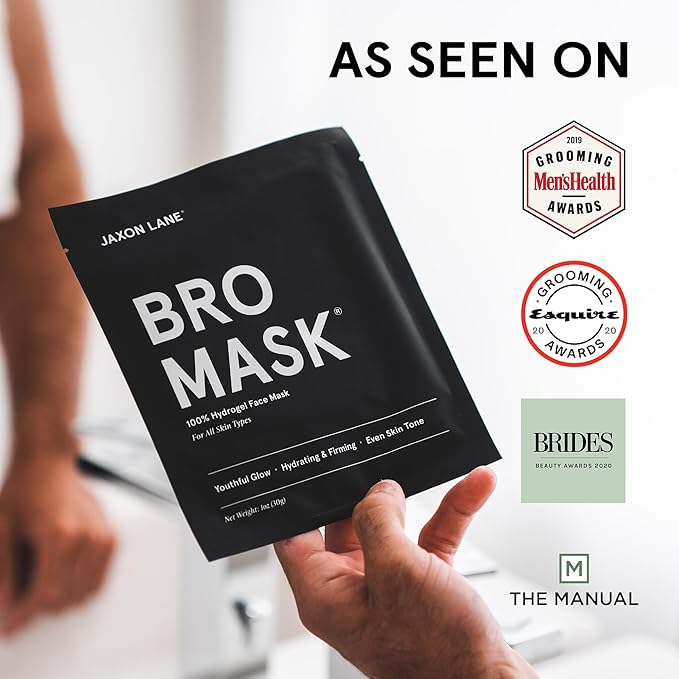 JAXON LANE BRO MASK Premium Korean Face Mask for Men (4 x 2 Pack) - Anti Aging Sheet Masks w/Hydrogel, Vitamin C, Hydrolyzed Collagen, & Hyaluronic Acid - Perfect Skin Care for Men