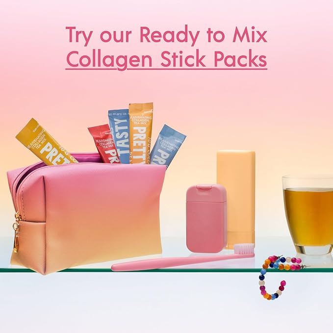 Pretty Tasty Radiance Collagen Tea - Beauty and Wellness - 10g Collagen Peptides Mix - (12 Pack) Peach