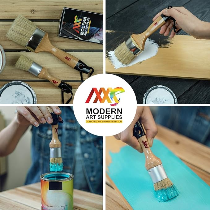 Chalk Paint Brushes Set, Pack of 2 Wax Brush - 2.5 Inches Large, Natural Bristles, Perfect for Furniture Painting, Stencils, Waxing - No Shedding, Superior Paint Pick-Up & Release