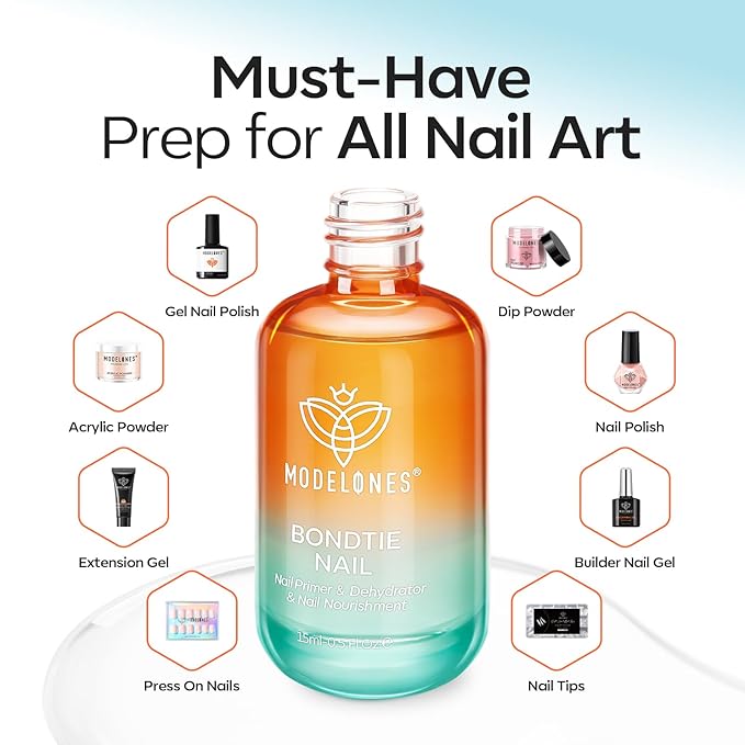modelones Nail Dehydrator and Primer, 3-in-One Vitamin A+ E & Keratin Nourishing Prep for Nail Glue Acrylic & Gel Nails