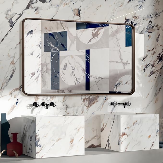 ANDY STAR Bronze Bathroom Mirror, 30x48 Inch Oil Rubbed Bronze Mirror Rounded Rectangle Tube Metal Frame 1’’ Deep, Wall-Mounted Horizontal/Vertical