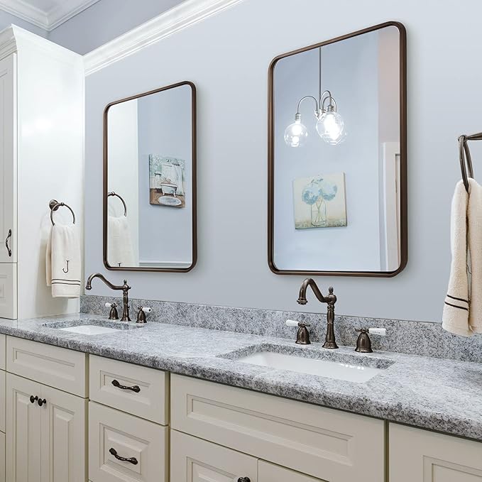 ANDY STAR Bronze Bathroom Mirror, 24X36 Bronze Vanity Mirror for Wall, Rounded Rectangle Mirror Tube Metal Frame Hang Vertically or Horizontally