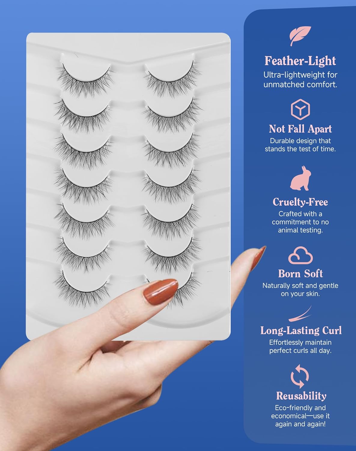 Asian Lashes Natural Wispy Everyday Flared Small Eyelashes Natural Look False Eye Lash korean Fluffy False Eyelash 7 Pairs D33