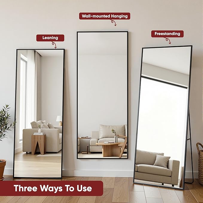 Suidia Full Length Mirror, 71"x32" Floor Mirror Freestanding, Rectangular Full Body Mirrors with Stand for Bedroom, Hanging Mounted for Living Room Cloakroom, Black