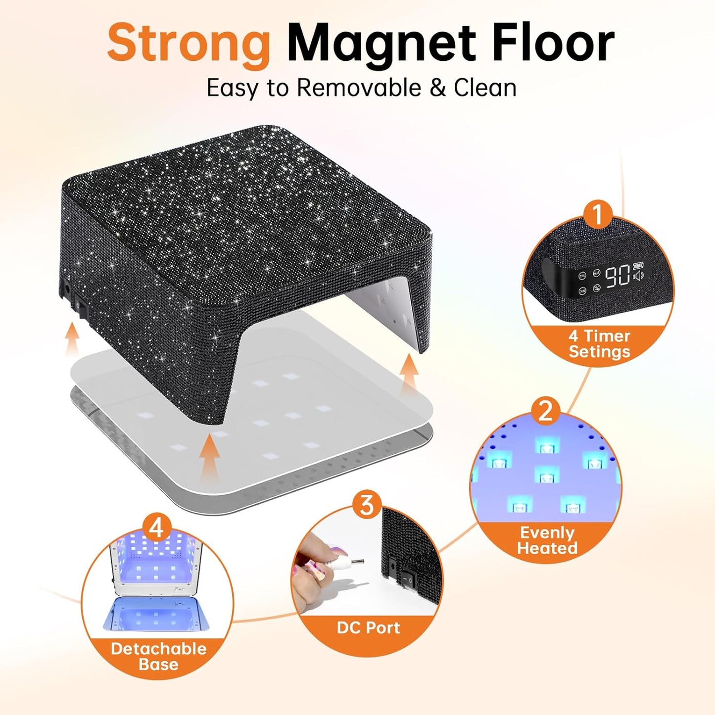 Cordless UV Nail Lamp for Gel Polish 96W,Rechargeable LED Nail Light Professional Nail Dryer with 4 Timer Setting,Touch Control & Auto Sensor,Fast Curing lamp for Salon & Home