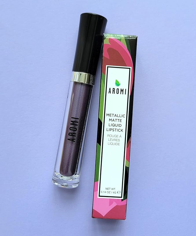 Aromi Violet Plum Metallic Liquid Lipstick | Dark Purple Lip Color with a Shimmery Finish, Vegan, Cruelty-free, Long-Lasting and Smudge Proof Lipstick (Silver Plum) | Long-lasting, Shimmery, Plum Lip Color, Metallic Finish, Waterproof, Long wear lipstick