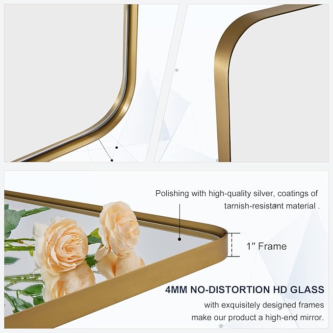 ANDY STAR Gold Bathroom Mirrors for Over Sink, 30x55 InchBrushed Gold Wall Mirror, Rectangular Metal Framed Vanity Mirror -Modern Clean Design with Superior Stainless Steel Frame