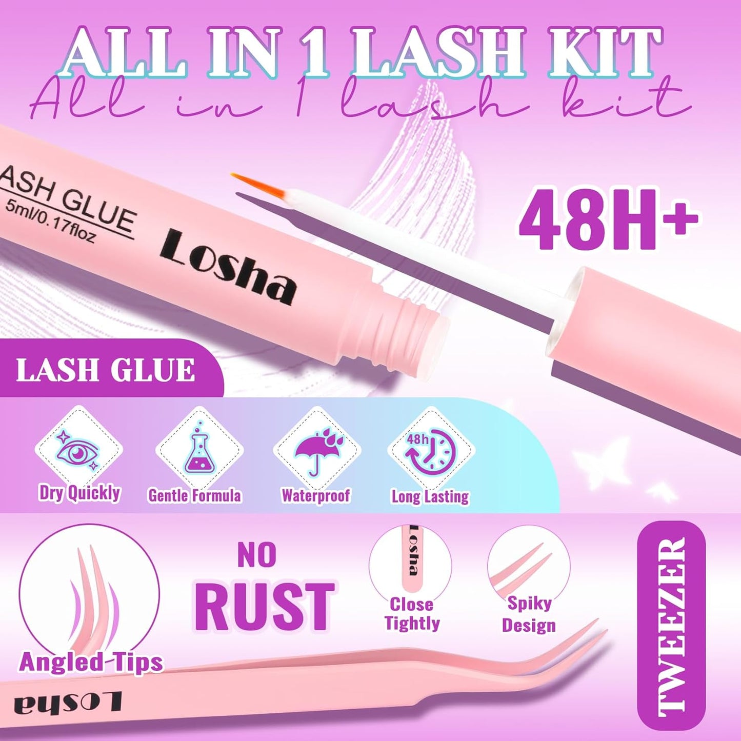 Losha Lashes Spiky Manga Lashes Wet Look Dramatic False Eyelashes 10 Pairs D Curl Cat Eye Lashes Kit with Lash Glue and Lash Tweezers Cosplay Anime Fake Eyelashes (Daring)