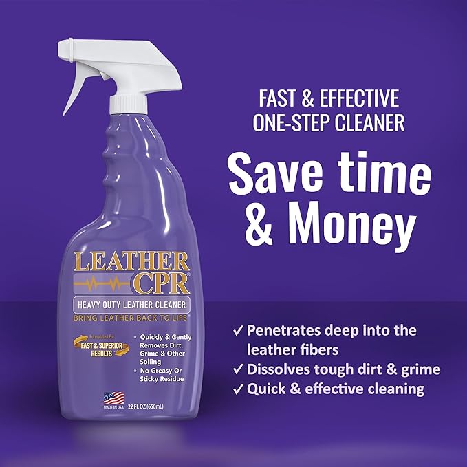 Leather CPR Heavy Duty Leather Cleaner 22oz - Car Interior Cleaner For Heavy Dirt & Grime, Heavily Soiled Furniture Leather Cleaner For Couch, Car Seat,Purses, Shoes, Boots, & More